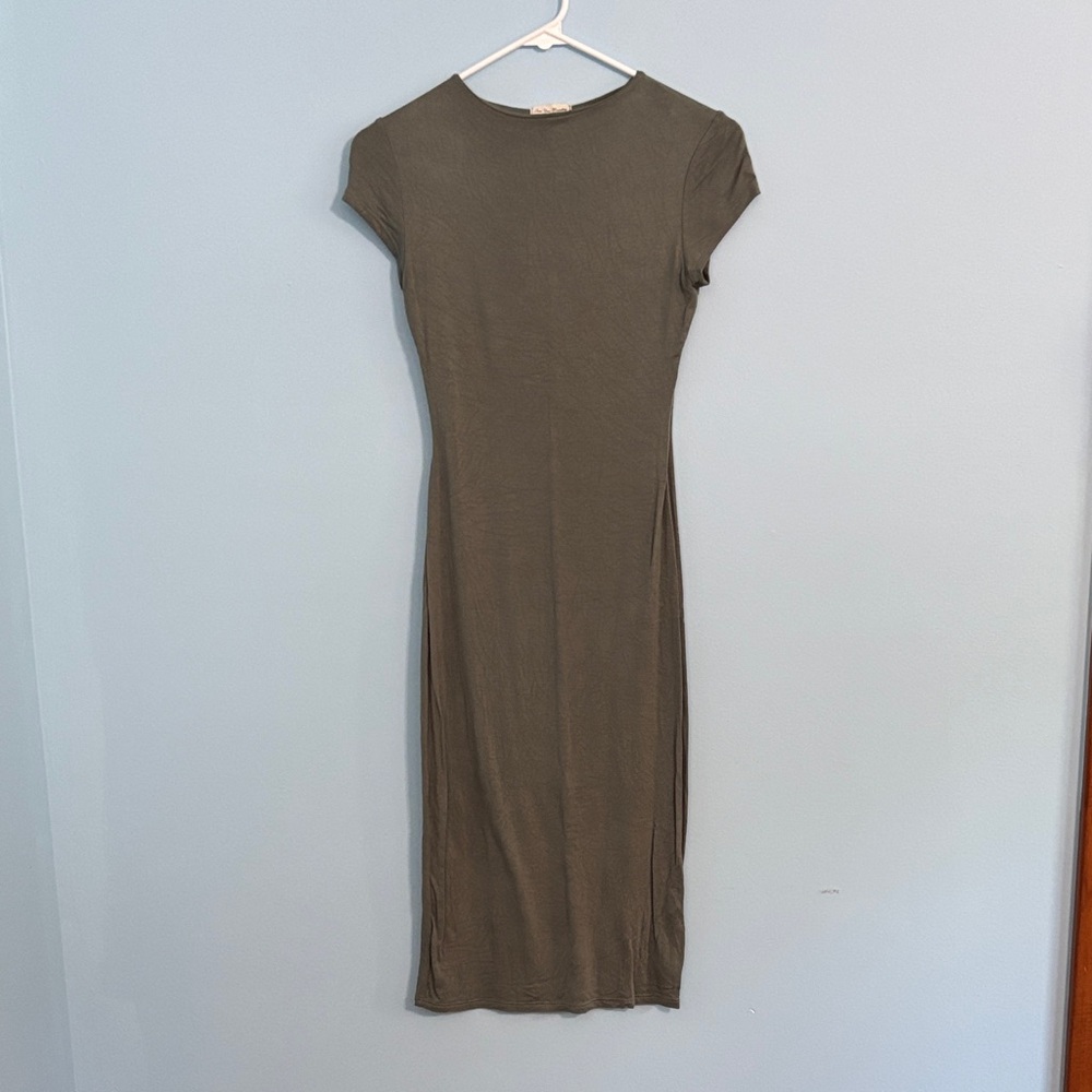 See You Monday Khaki Midi Dress